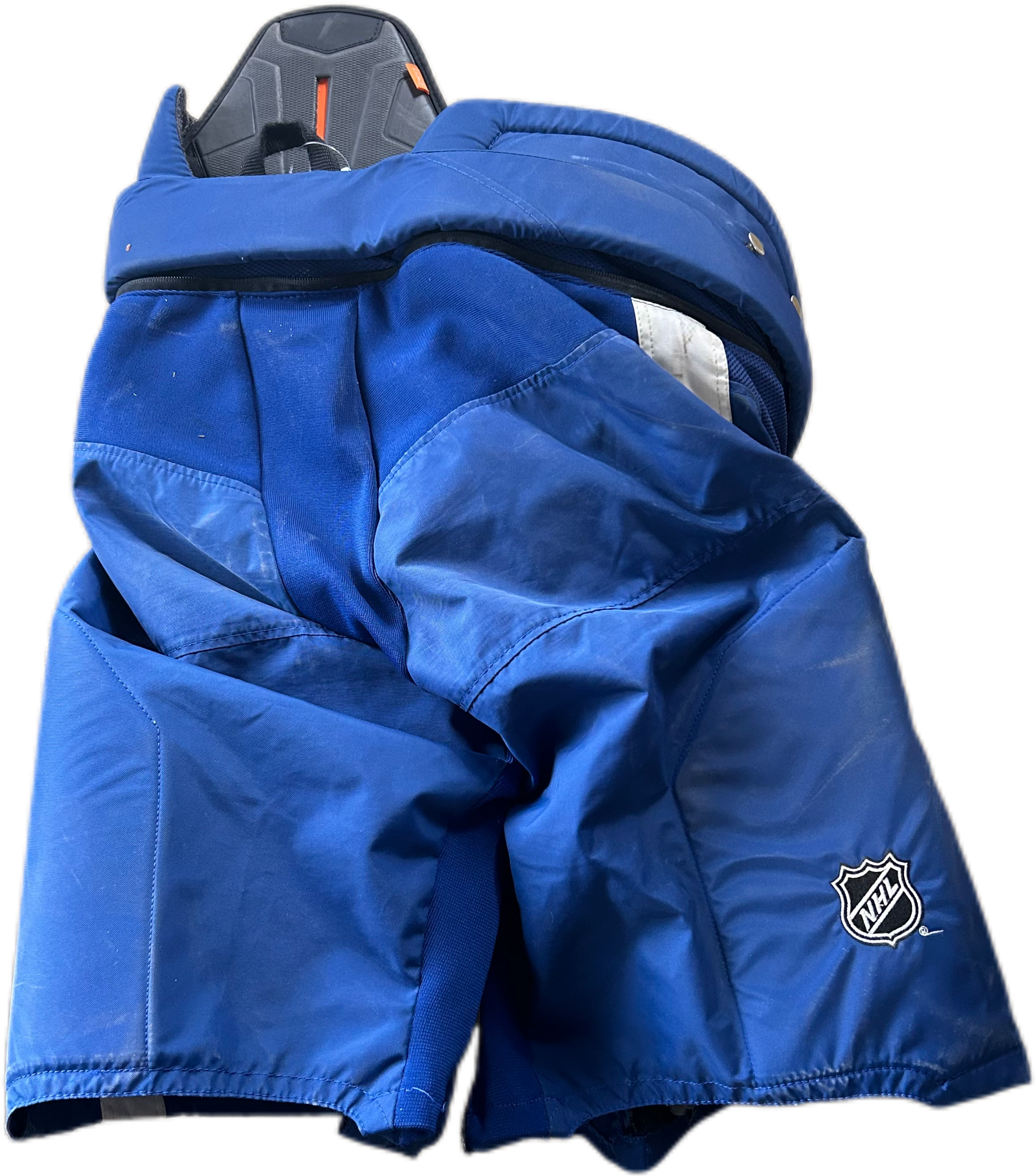 CCM HPTKXP - Pantalon de hockey Pro Stock de la LNH d'occasion - Maple Leafs de Toronto (bleu/blanc) n° 2